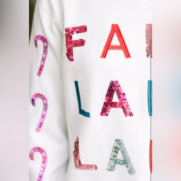 WHY DRESS Fa La La La Candy Cane Sequin Christmas Holiday Sweater White & Pink - Picture 5 of 11